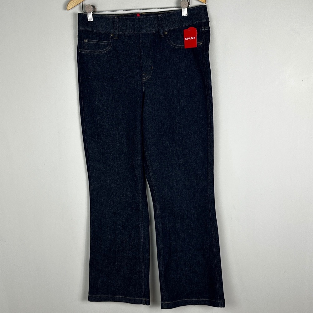 Spanx Kick‎ Flare Dark Blue Jeans Size Large High Rise Pull On 20699R Denim NEW